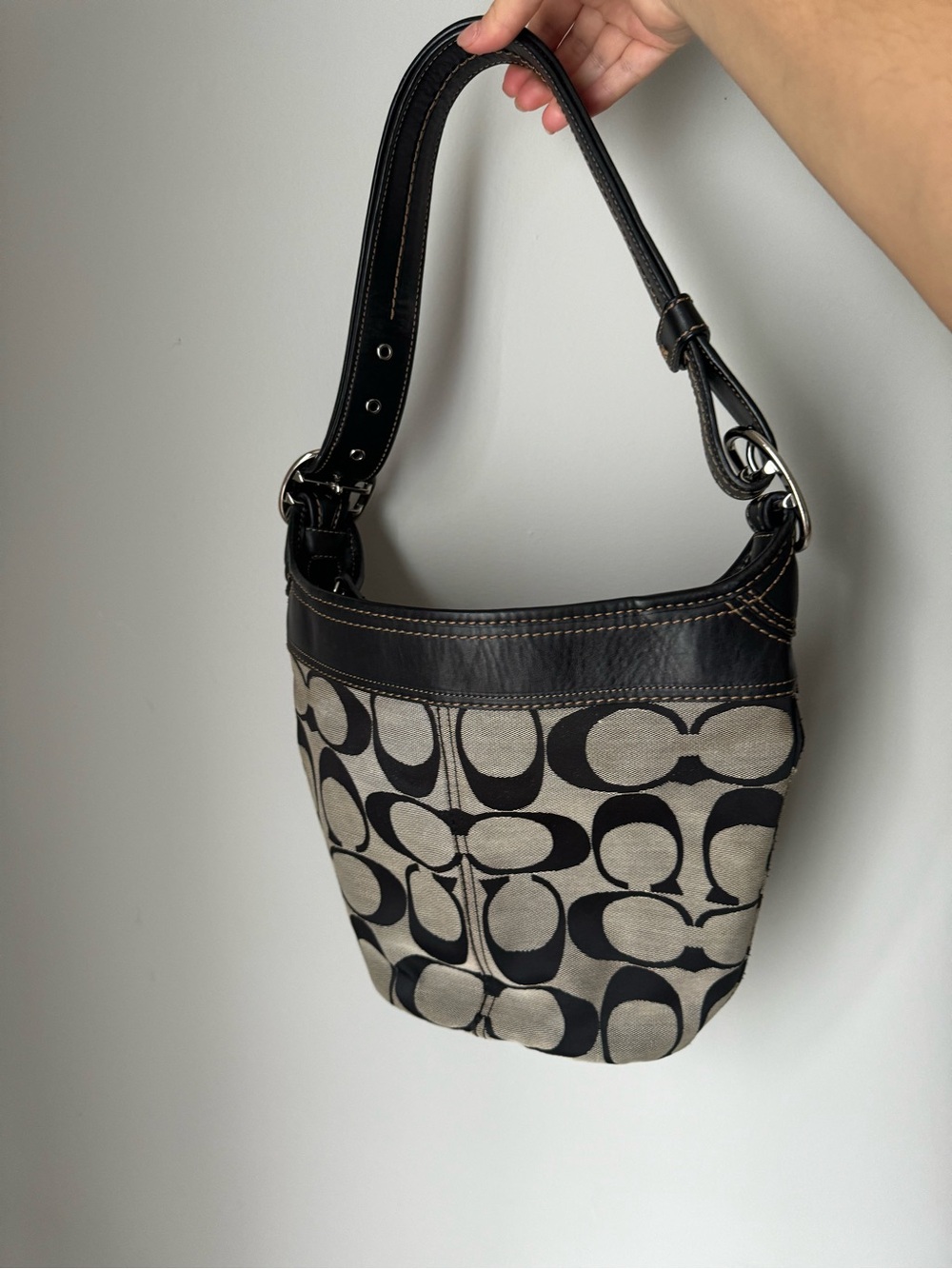 Vintage Coach Black Signature Canvas Shoulder Bag